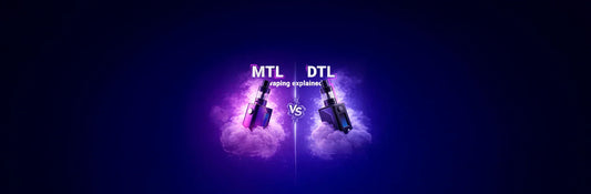 Visual comparison of two vaping devices representing different inhale styles, shown side by side against a violet background with subtle vapour effects.